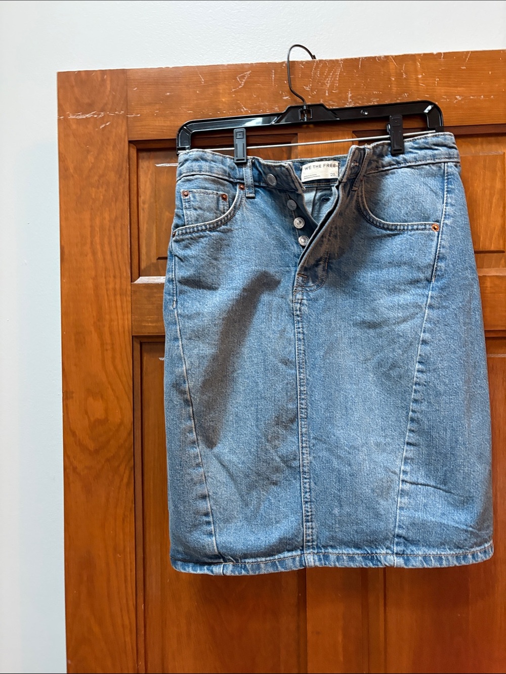 Free People Light Blue Button-Front Denim Mini Skirt